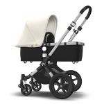 Bugaboo Cameleon 3 Plus mit alufarbenem Rahmen, schwarzem Bezug für die Babywanne und Verdeck in Fresh White Bugaboo Cameleon 3 Plus mit alufarbenem Rahmen, schwarzem Bezug für die Babywanne und Verdeck in Fresh White