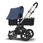 Bugaboo Cameleon 3 Plus mit alufarbenem Rahmen, schwarzem Bezug für die Babywanne und Verdeck in Sky Blue Bugaboo Cameleon 3 Plus mit alufarbenem Rahmen, schwarzem Bezug für die Babywanne und Verdeck in Sky Blue