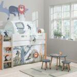 Flexa Nor halbhohes Bett mit Zeltaufbau und textiler Ausstattung Im Dessin Safari Flexa Nor halbhohes Bett mit Zeltaufbau und textiler Ausstattung Safari